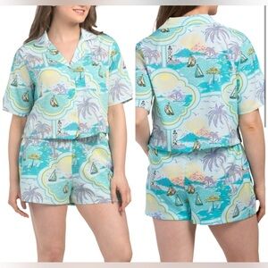 Cynthia Rowley Boat Blue  2 Piece Notch Shirt And Pant Set NWT ✨️💙